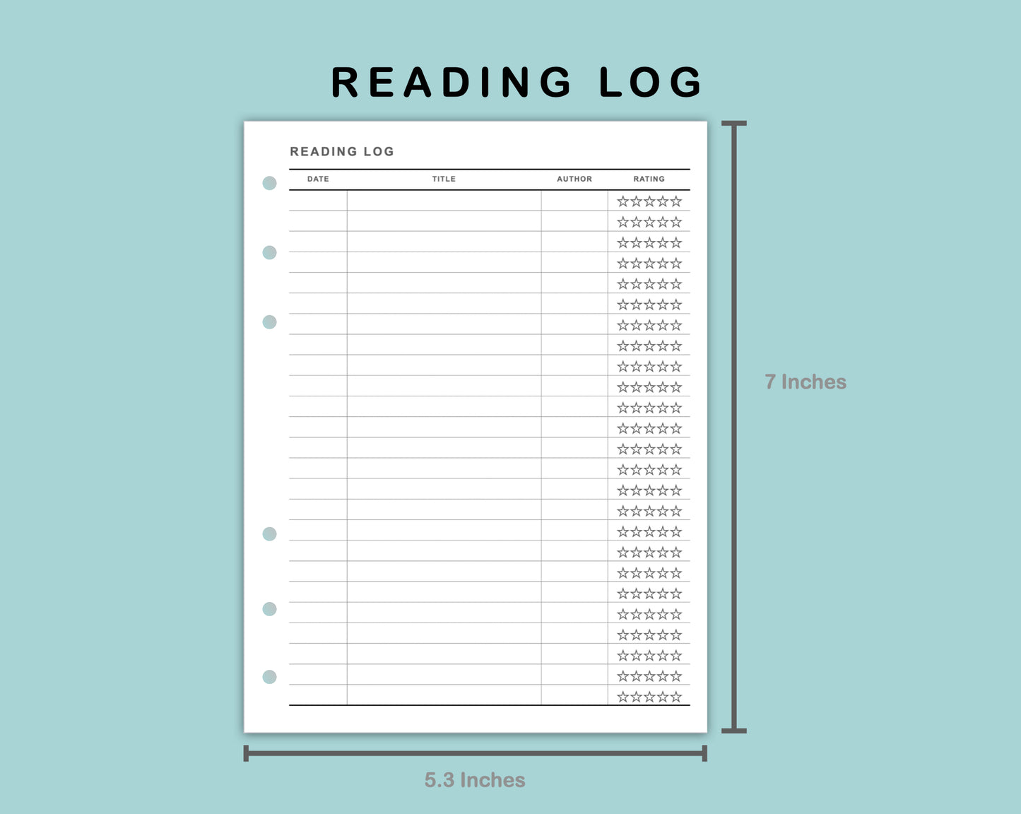 B6 Wide Inserts - Reading Log