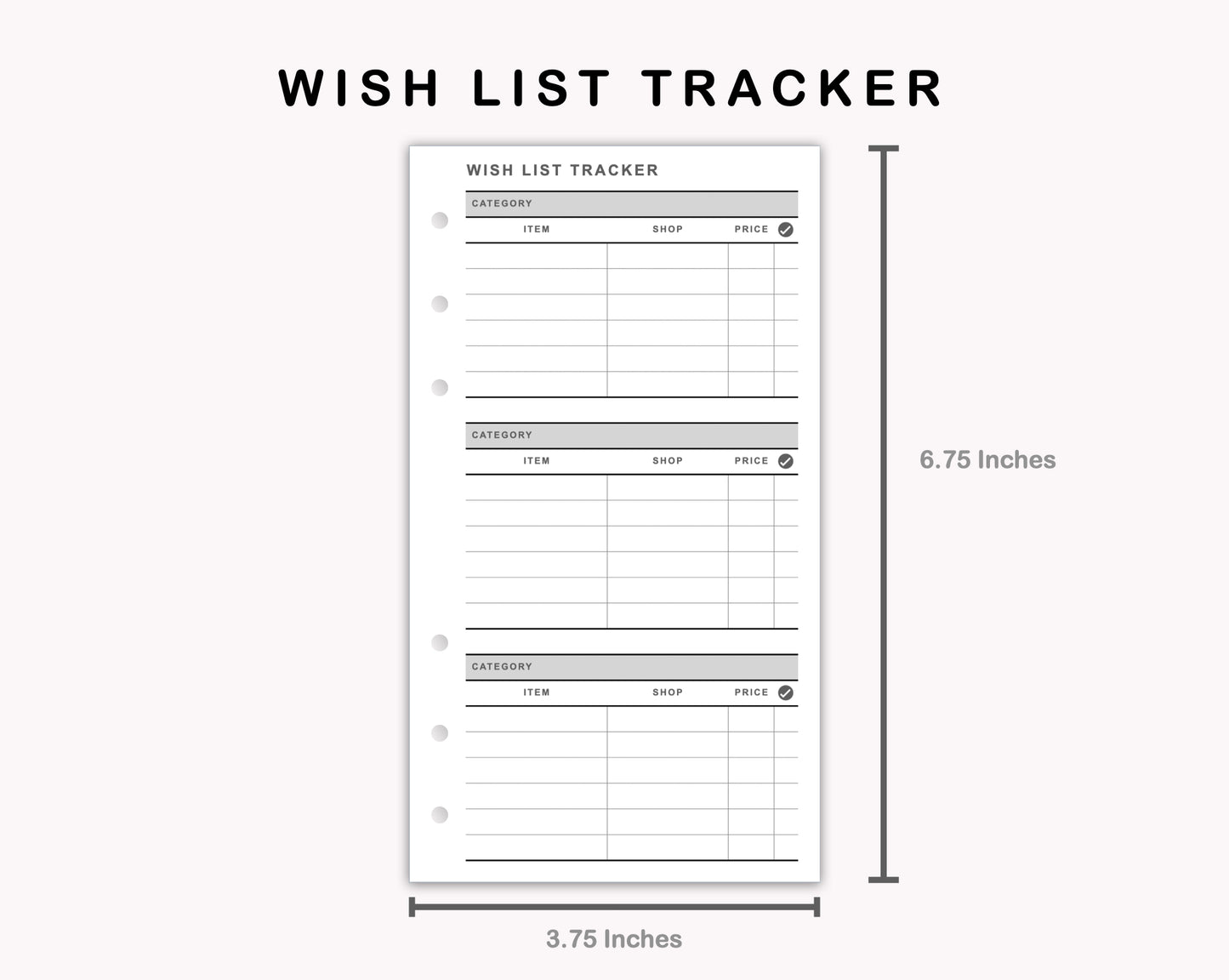 Personal Inserts - Wish List Tracker by Category