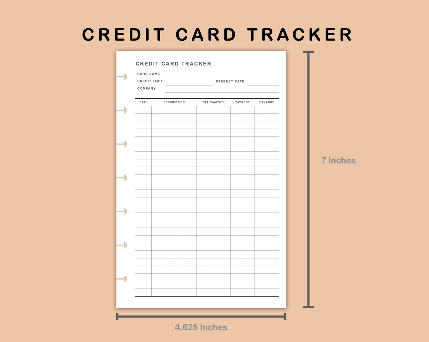 Mini Happy Planner Inserts - Credit Card Tracker