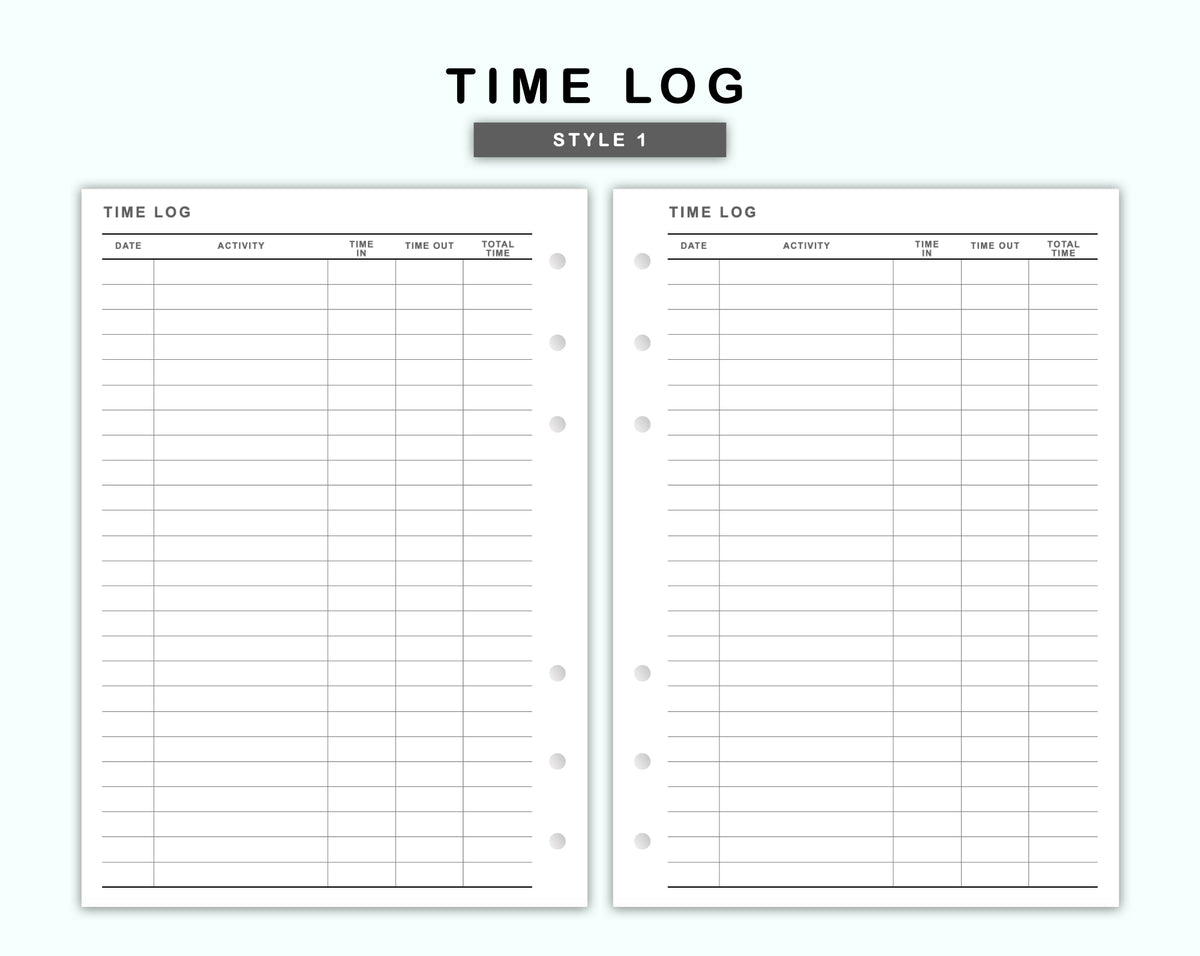 Time Insert Paper Personal Wide Inserts - Time Log – kjunstudio