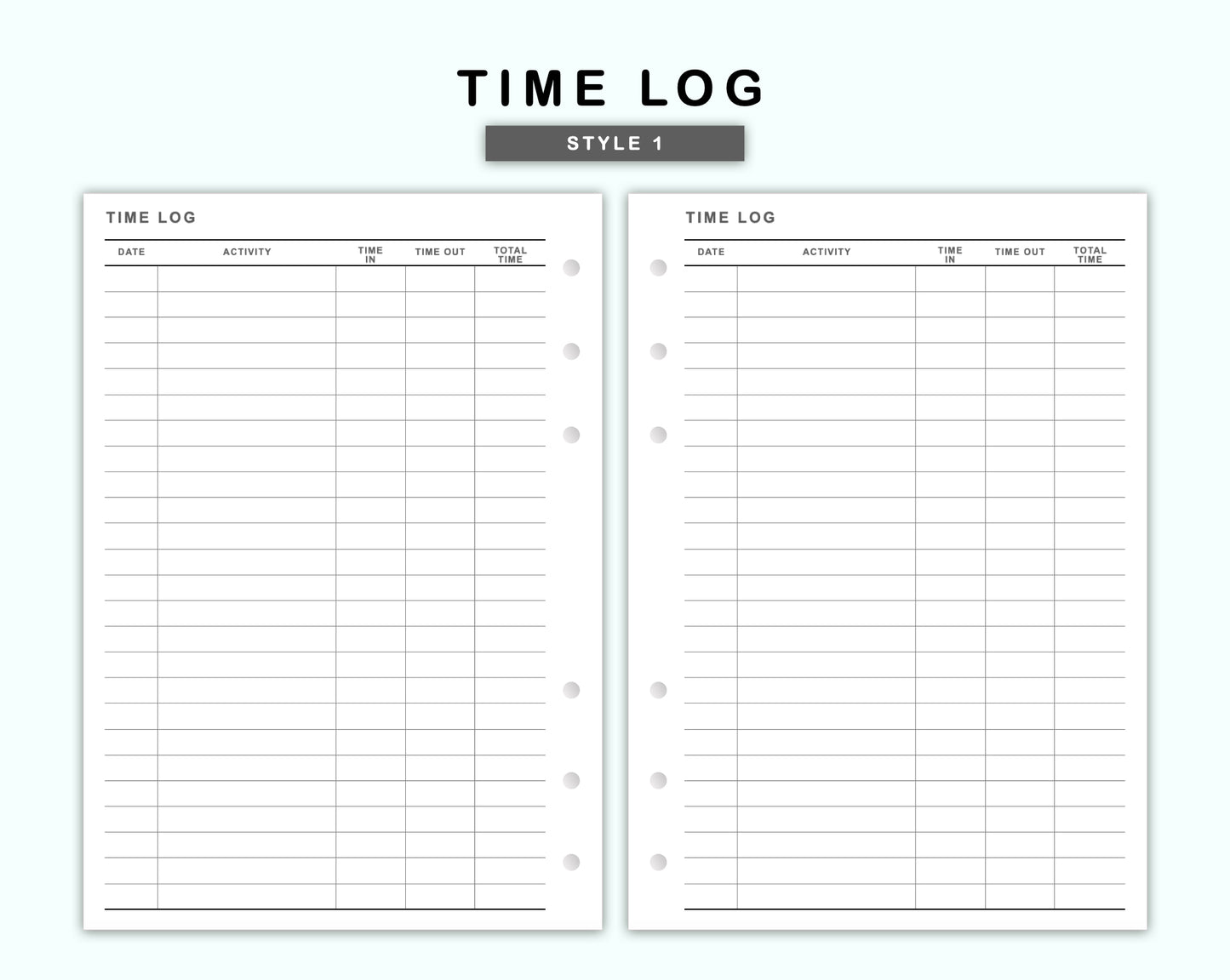 Personal Wide Inserts - Time Log