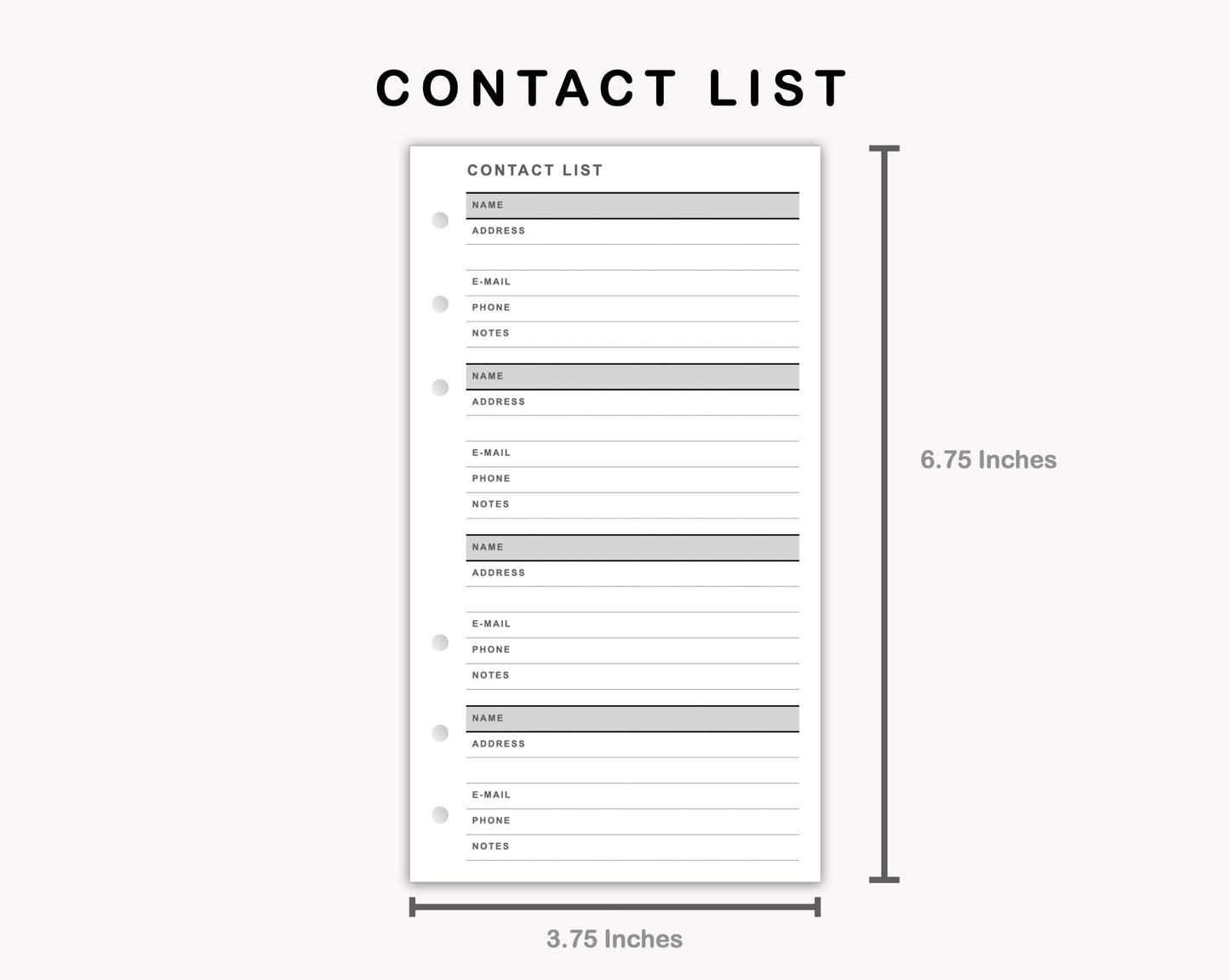 Personal Inserts - Contact List