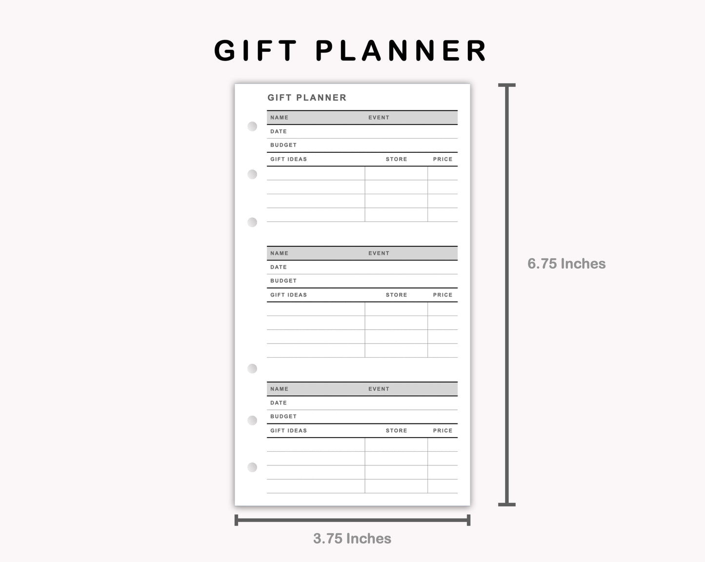Personal Inserts - Gift Planner