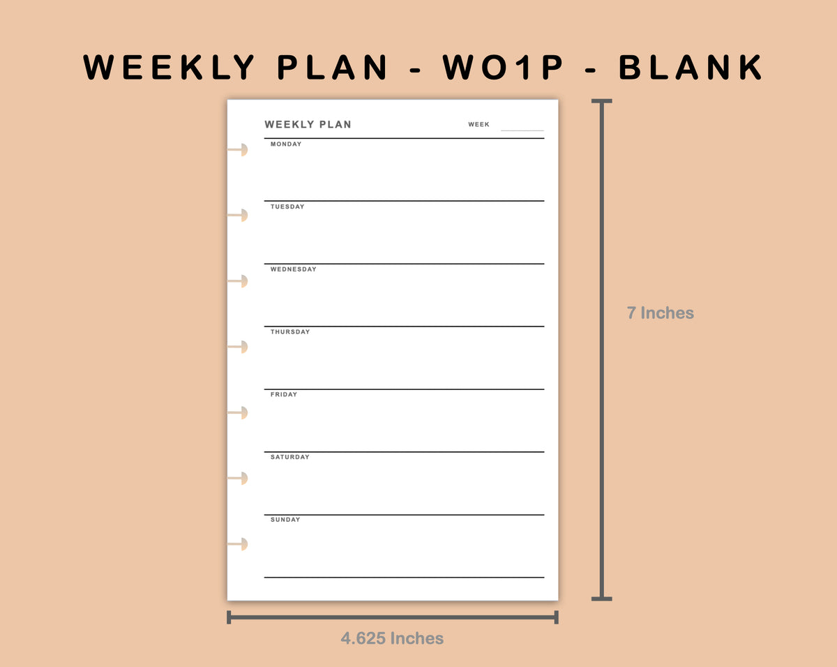 Mini Happy Planner Inserts - Weekly Plan - WO1P - Blank – kjunstudio
