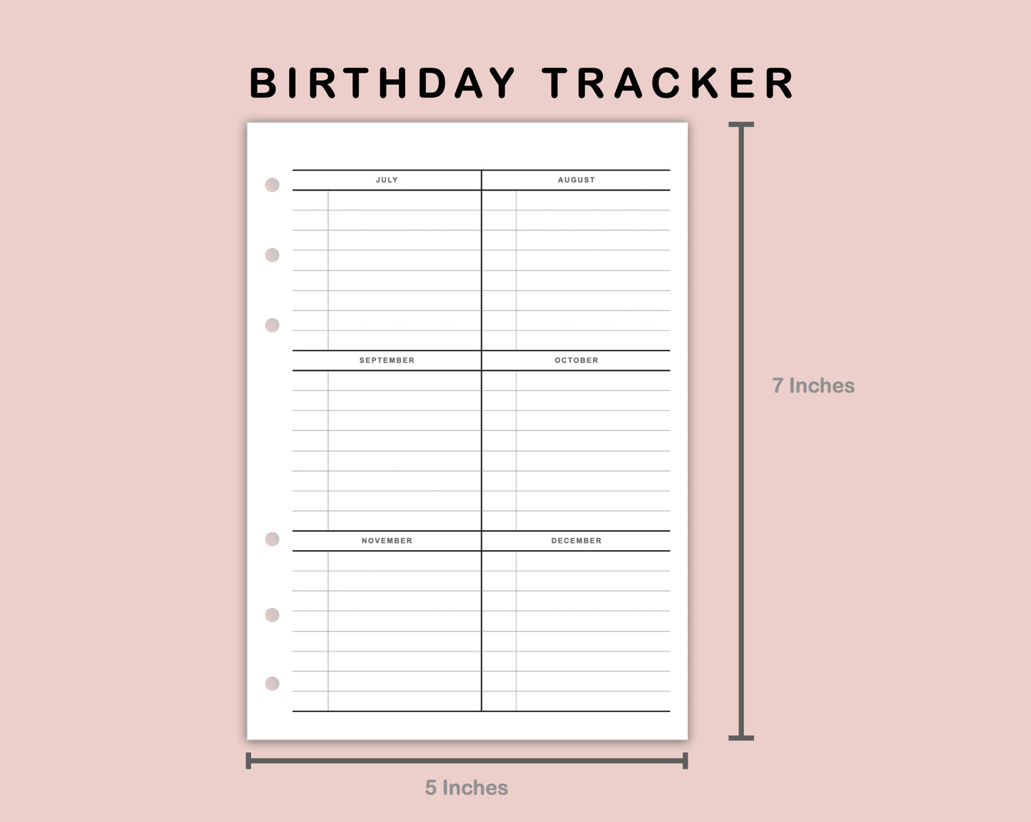 B6 Inserts - Birthday Tracker