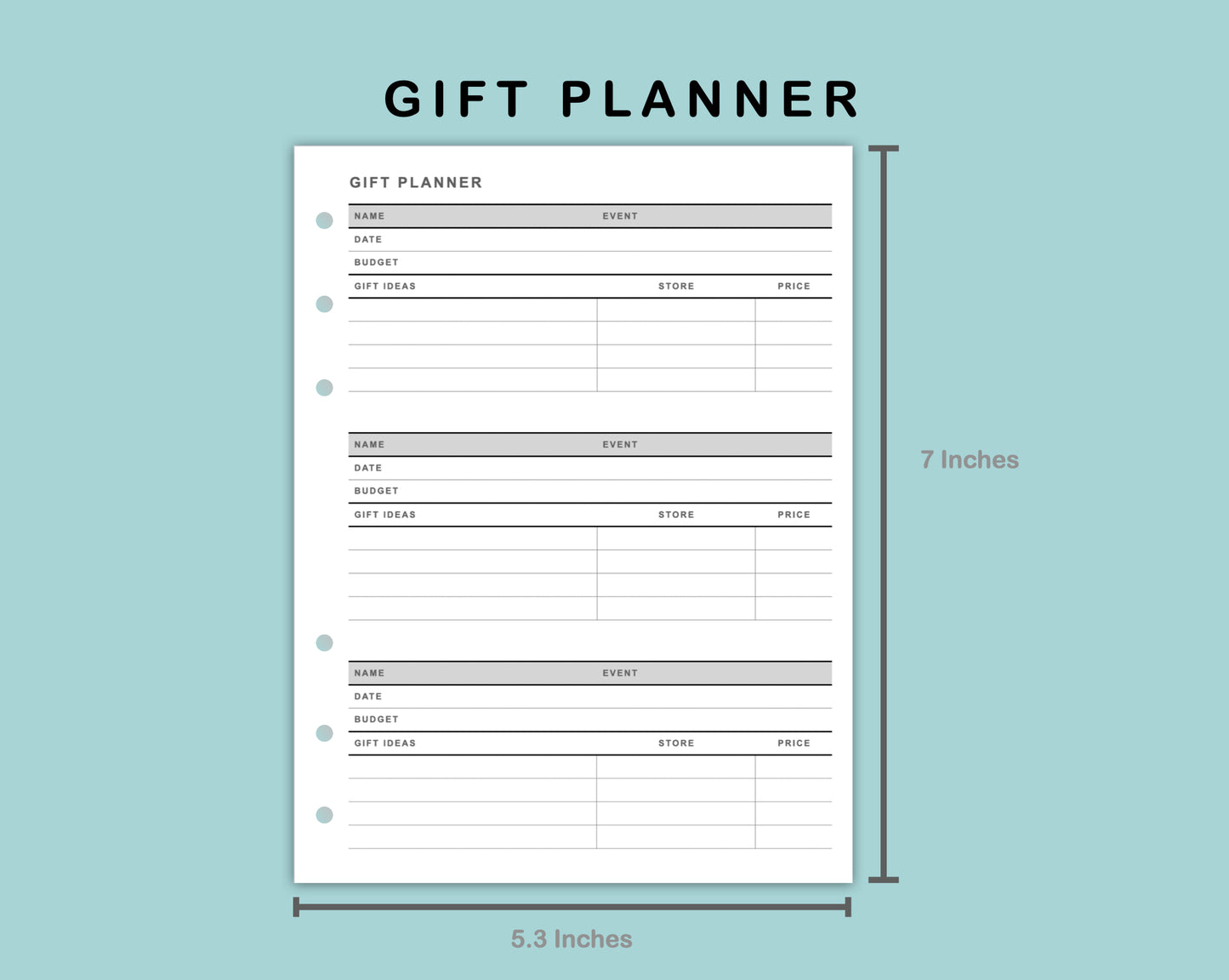 B6 Wide Inserts - Gift Planner