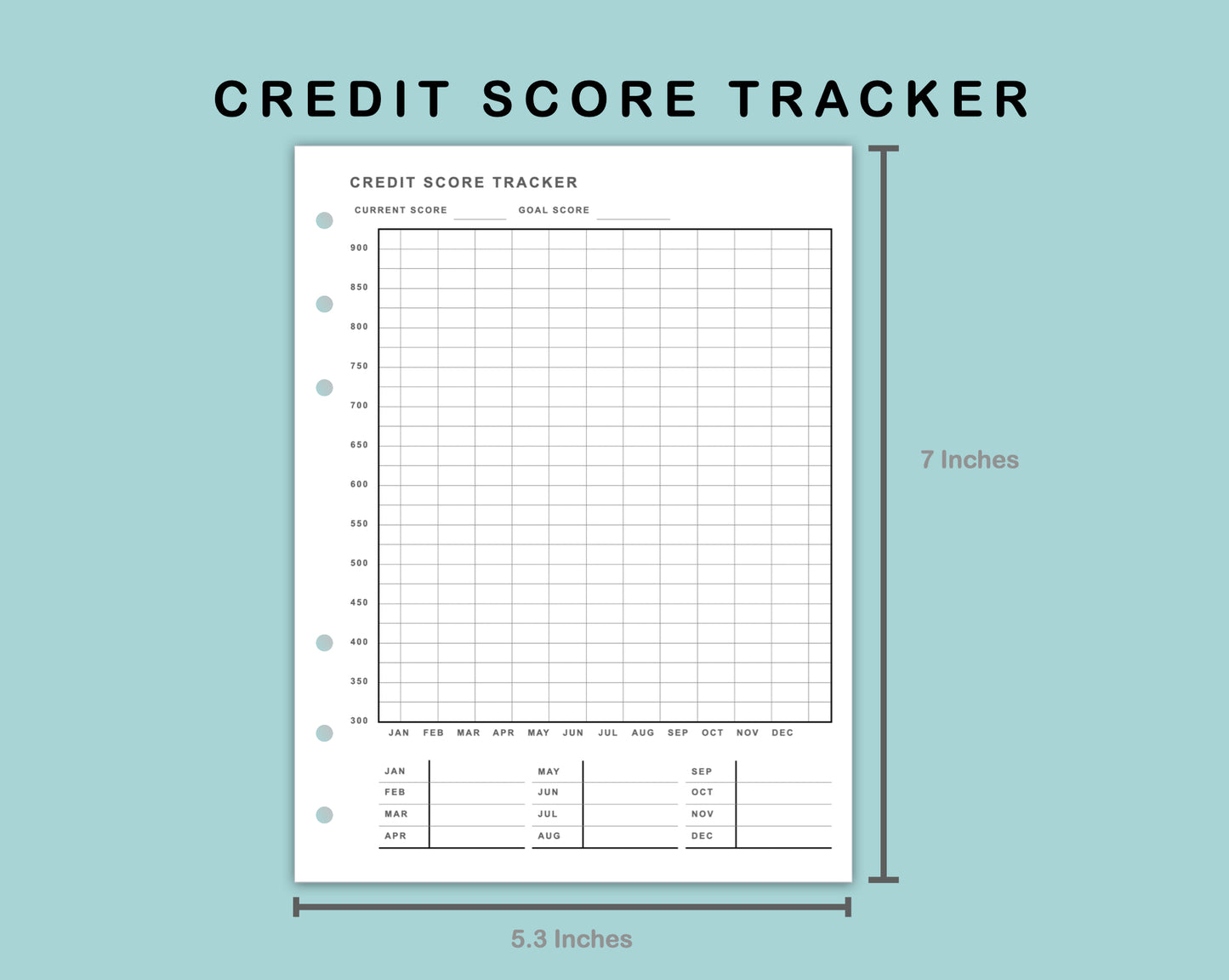 B6 Wide Inserts - Credit Score Tracker