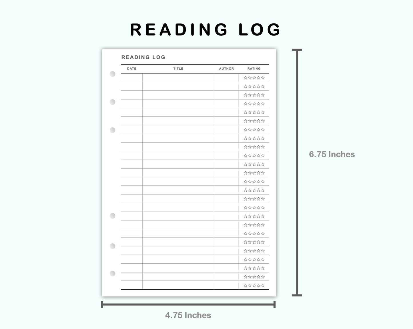 Personal Wide Inserts - Reading Log
