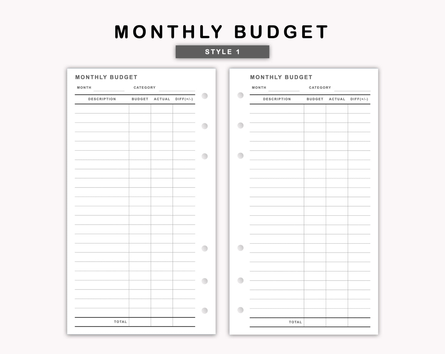 Personal Inserts - Monthly Budget