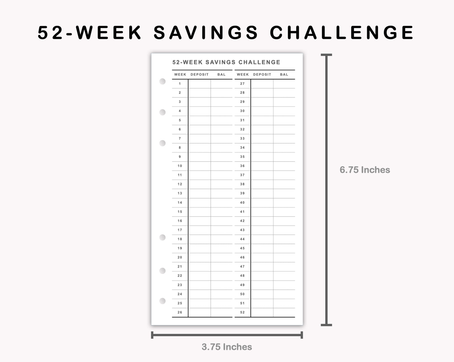 Personal Inserts - 52 Week Saving Challenge
