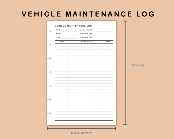 Mini Happy Planner Inserts - Vehicle Maintenance Log – kjunstudio