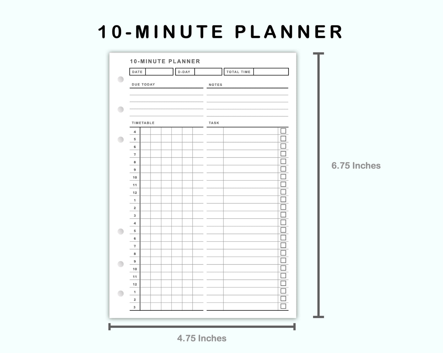 Personal Wide Inserts - 10 Minute Tracker