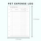 Personal Wide Inserts - Pet Expense Log