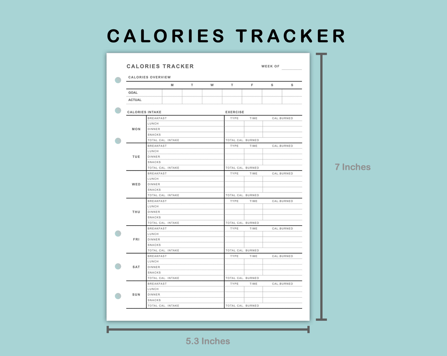 B6 Wide Inserts - Calories Tracker