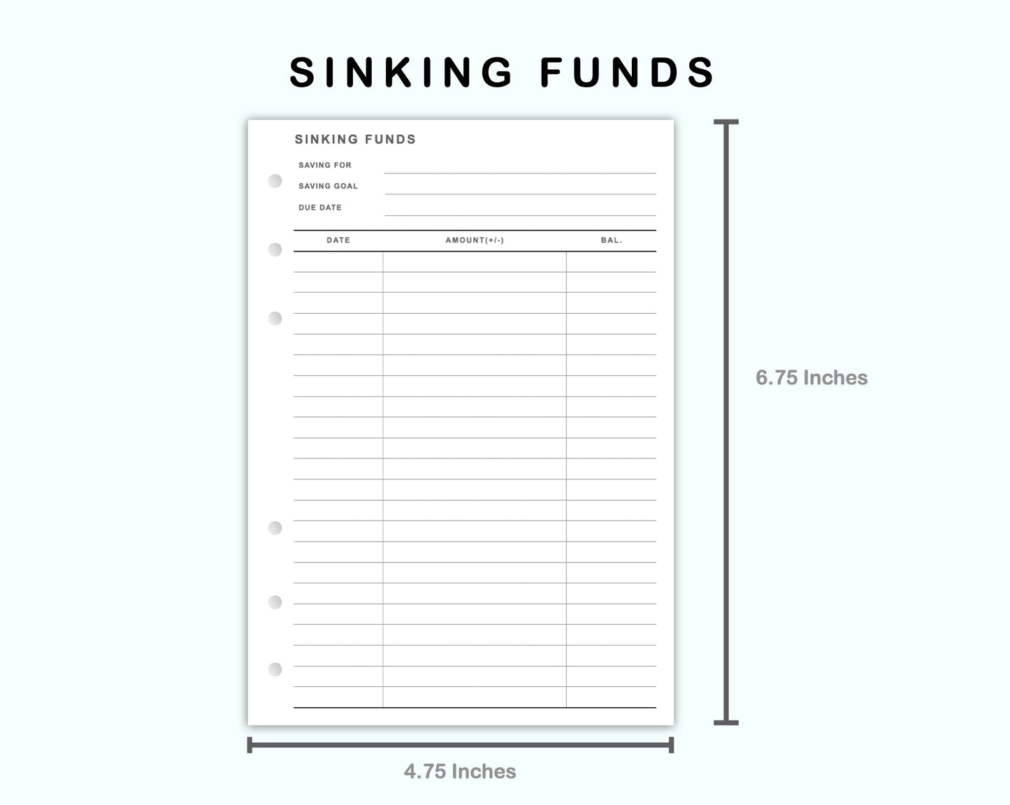 Personal Wide Inserts - Sinking Funds
