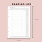 B6 Inserts - Reading Log