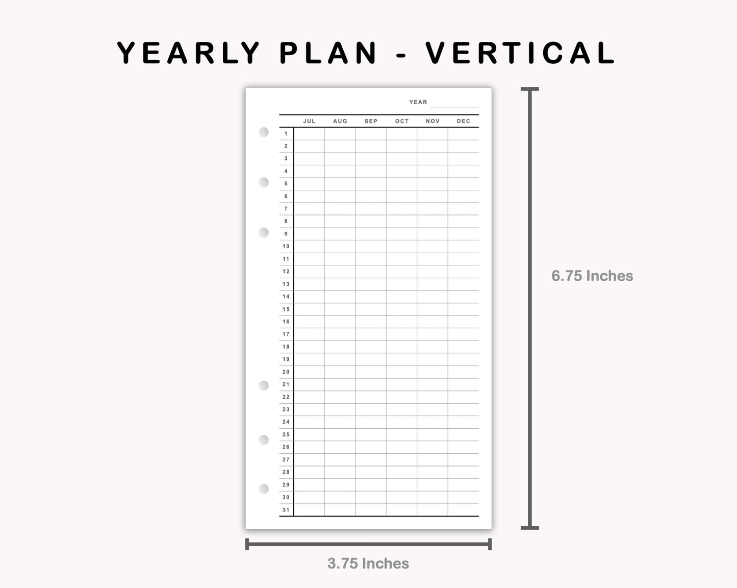Personal Inserts - Yearly Plan - Vertical