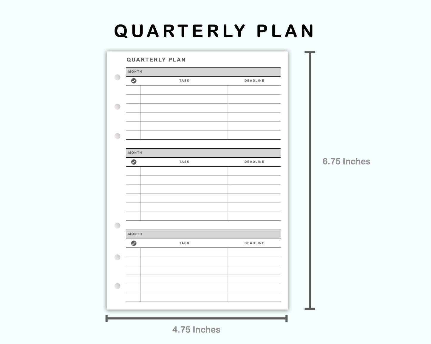 Personal Wide Inserts - Quarterly Plan