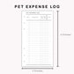 Personal Inserts - Pet Expense Log