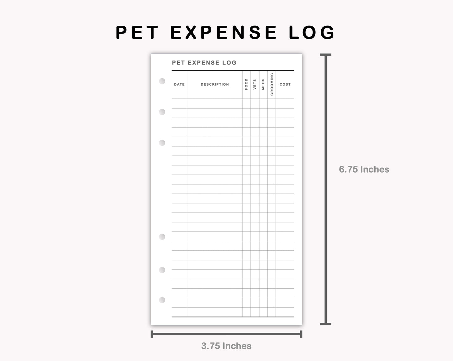Personal Inserts - Pet Expense Log