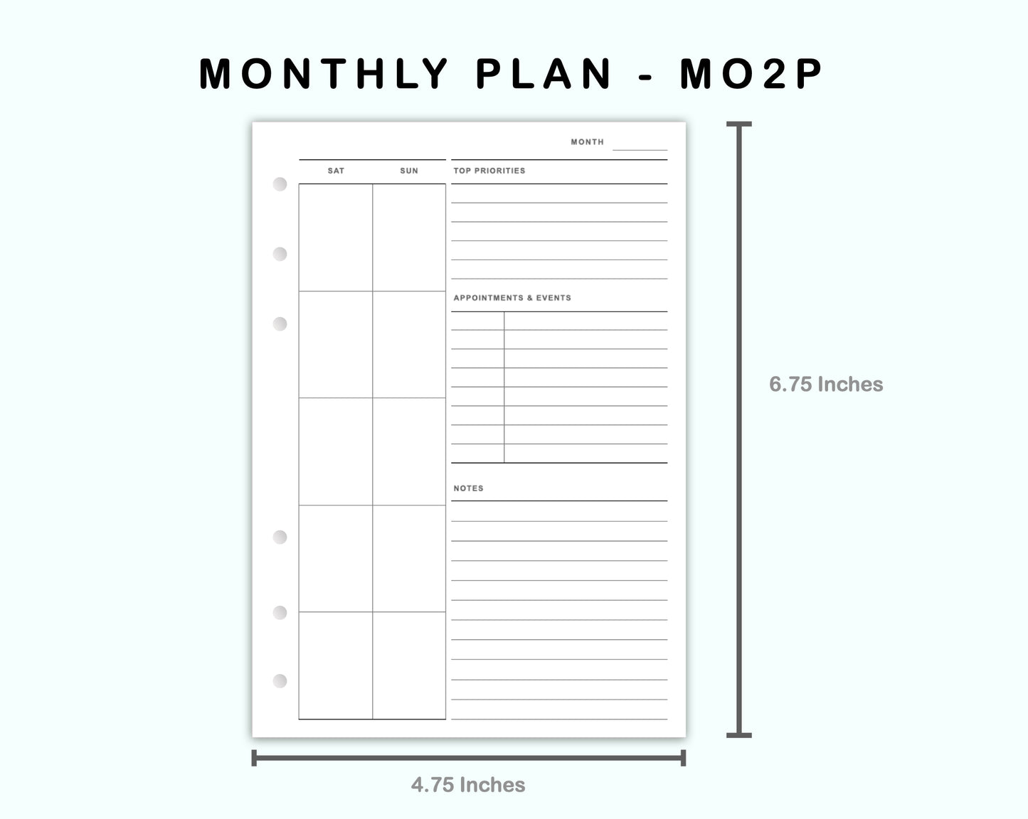 Personal Wide Inserts - Monthly Plan - MO2P - with Top Priority