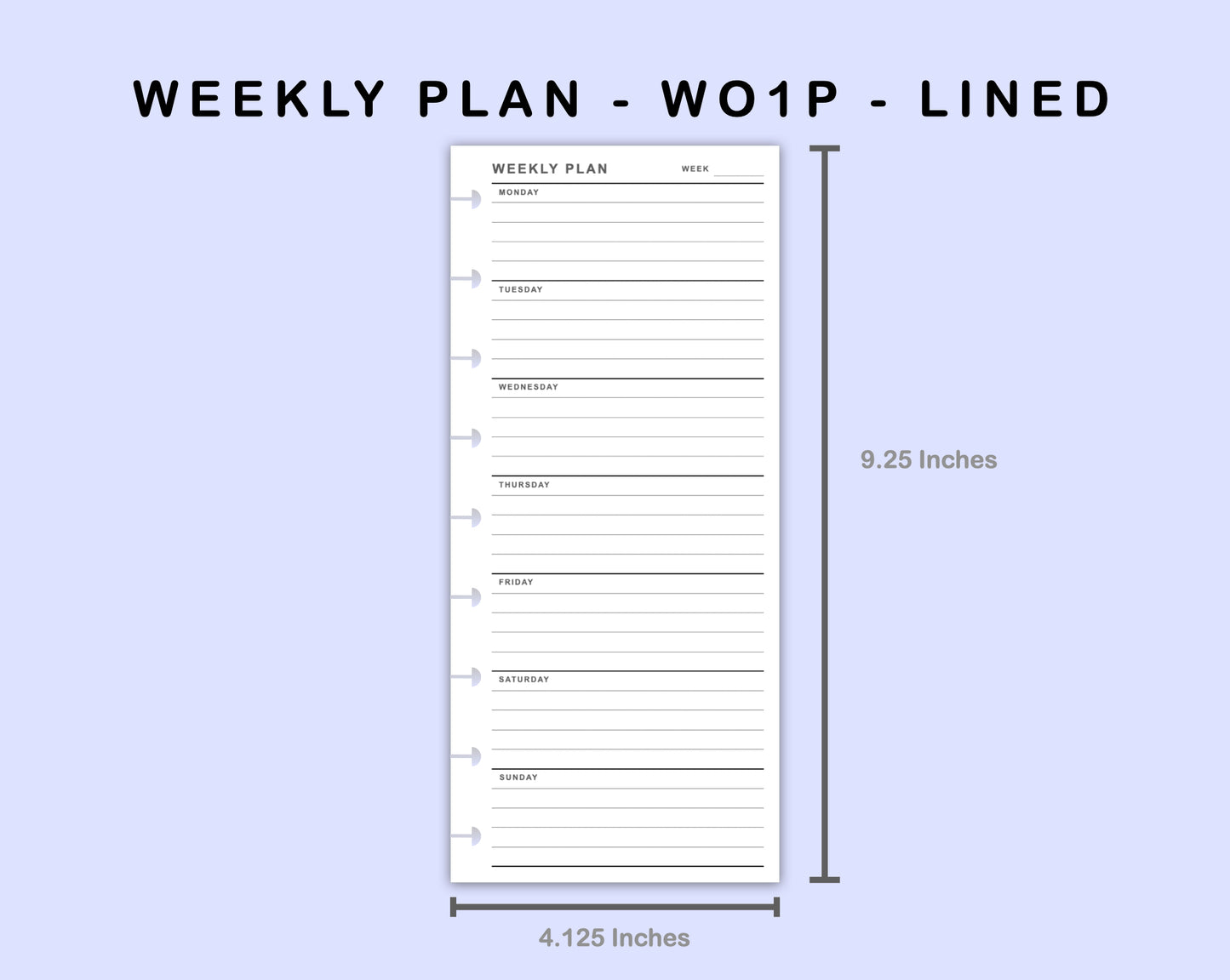 Skinny Classic HP Inserts - Weekly Plan - WO1P - Lined
