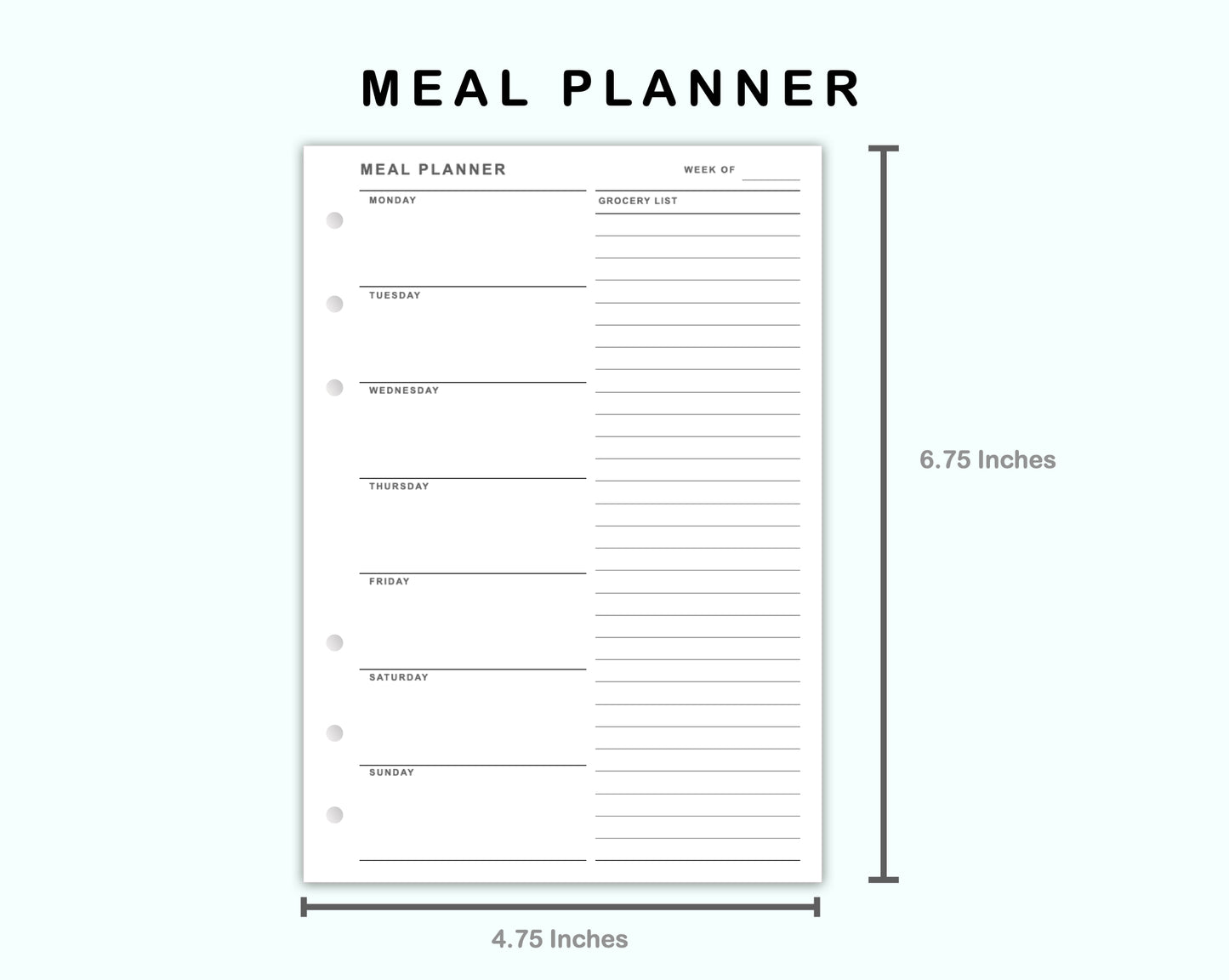 Personal Wide Inserts - Meal Planner with Grocery List