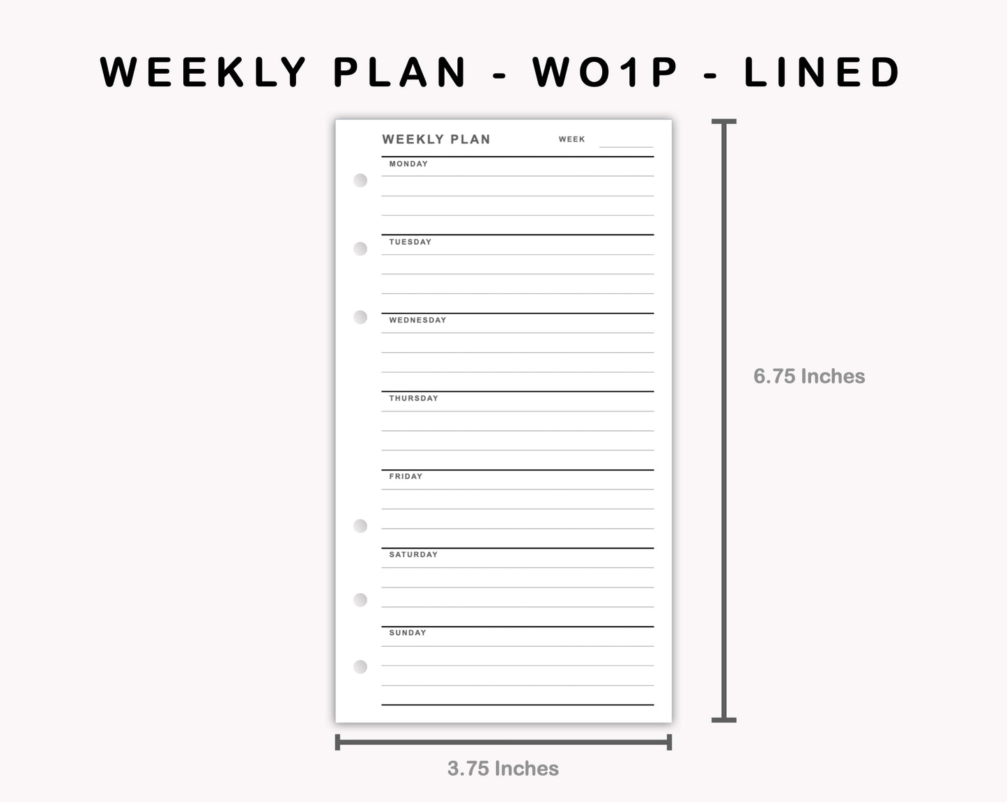 Personal Inserts - Weekly Plan - WO1P - Lined