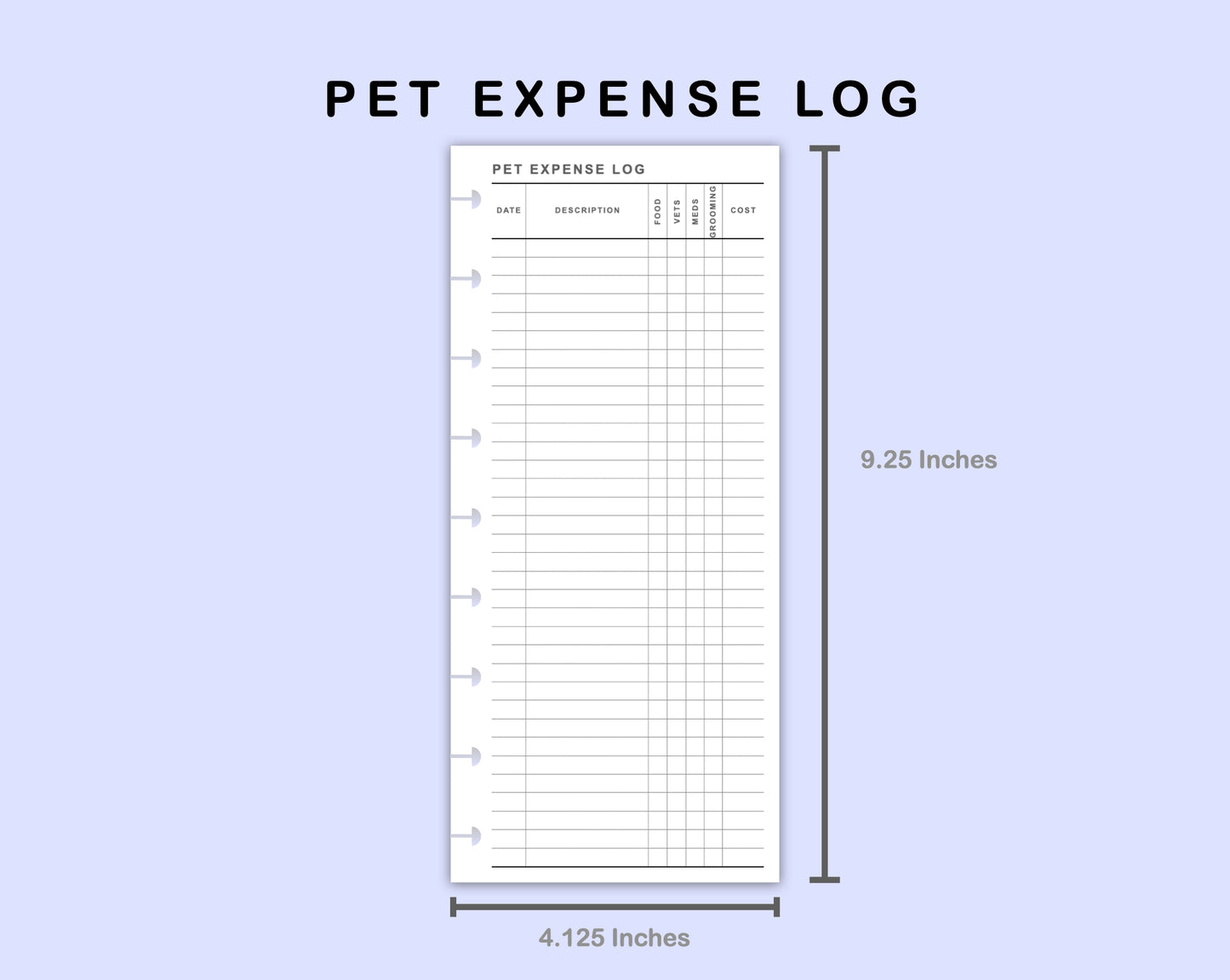 Skinny Classic HP Inserts - Pet Expense Log