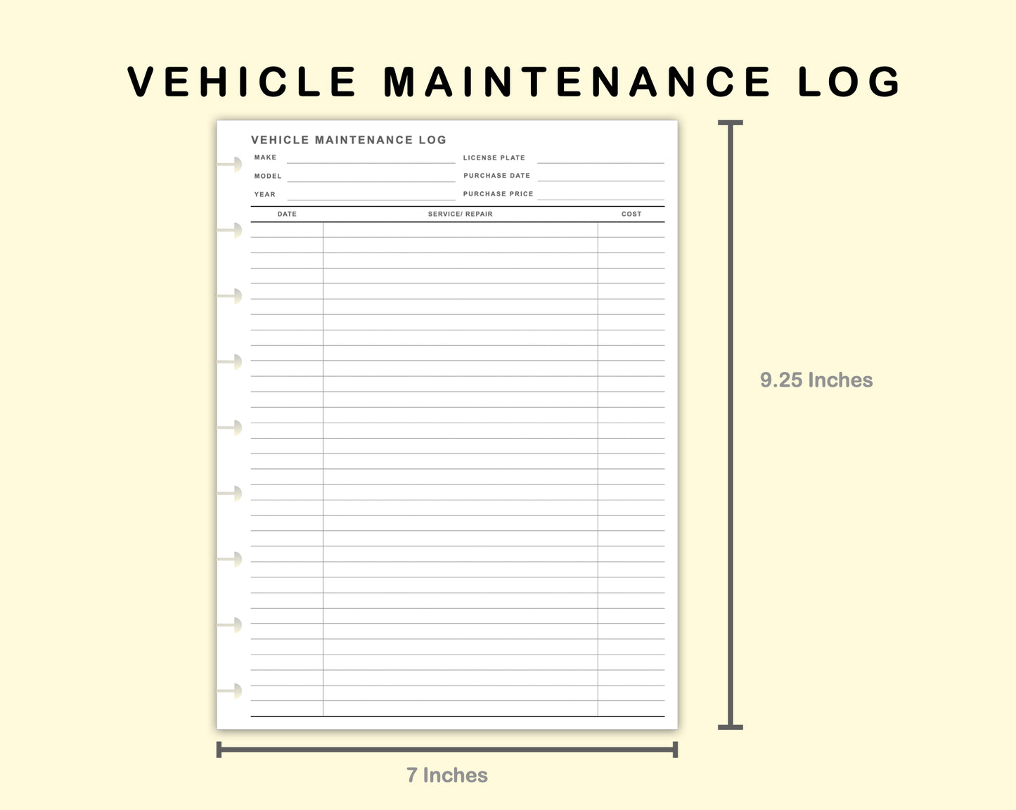 Classic HP Inserts - Vehicle Maintenance Log