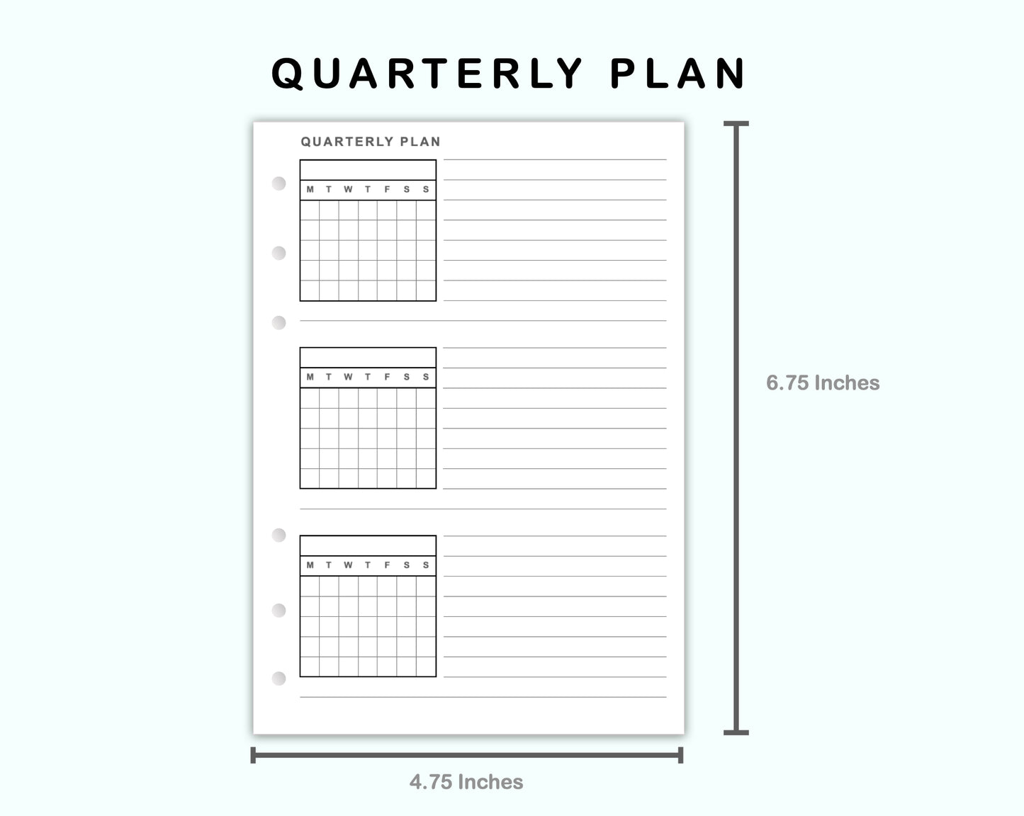 Personal Wide Inserts - Quarterly Plan with Calendar