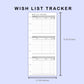 Skinny Classic HP Inserts - Wish List Tracker by Category