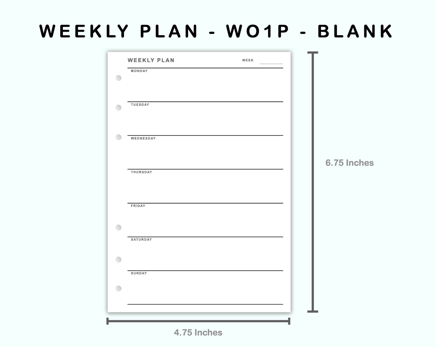 Personal Wide Inserts - Weekly Plan - WO1P - Blank
