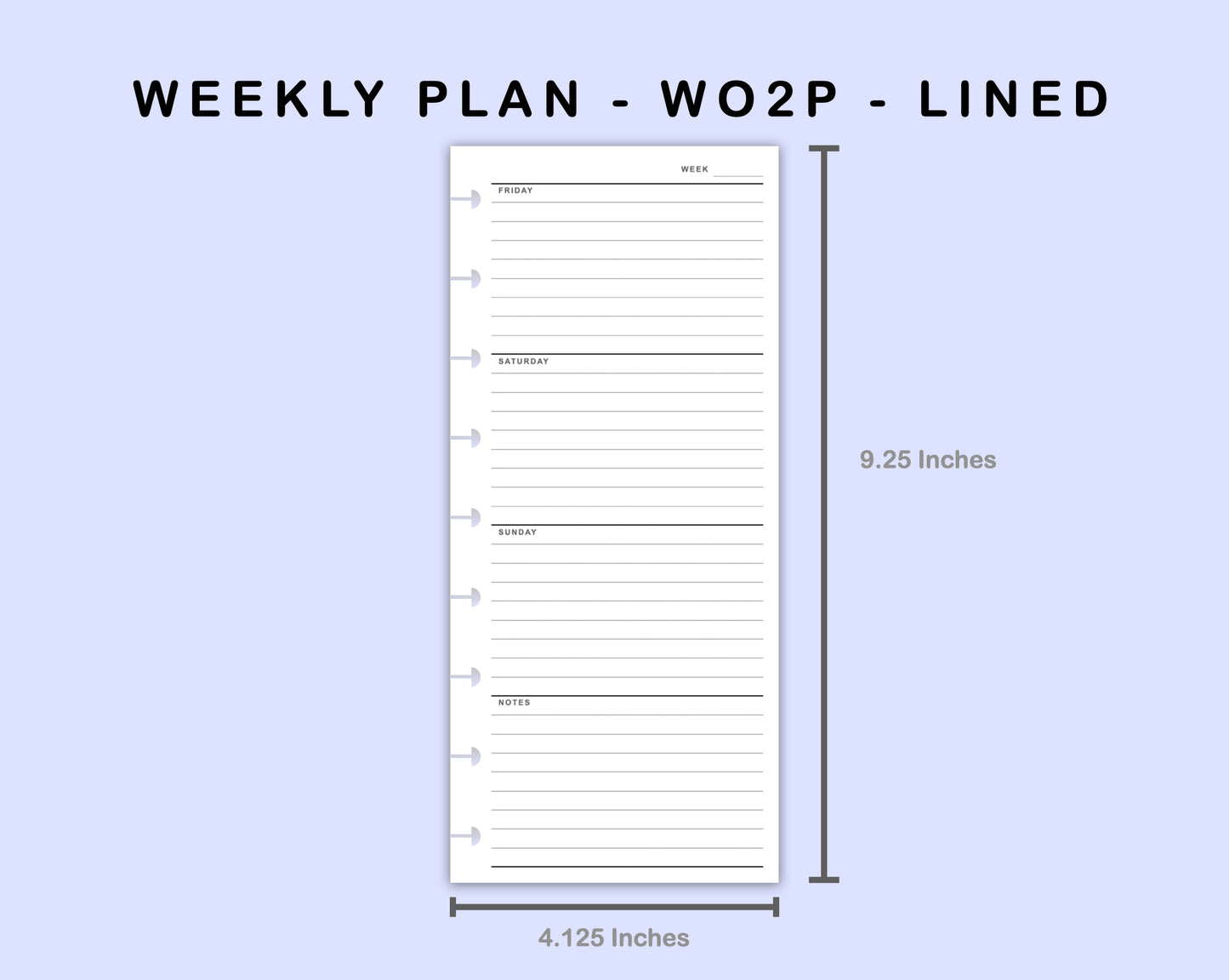 Skinny Classic HP Inserts - Weekly Plan - WO2P - Lined