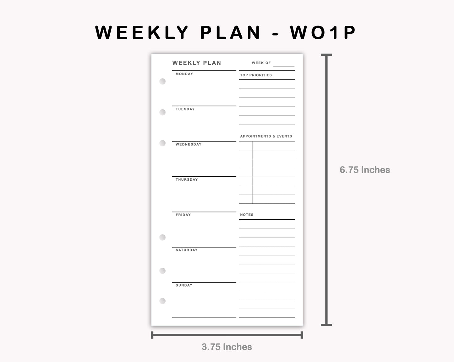 Personal Inserts - Weekly Plan - WO1P - with Top Priority