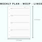 Personal Wide Inserts - Weekly Plan - WO2P - Lined