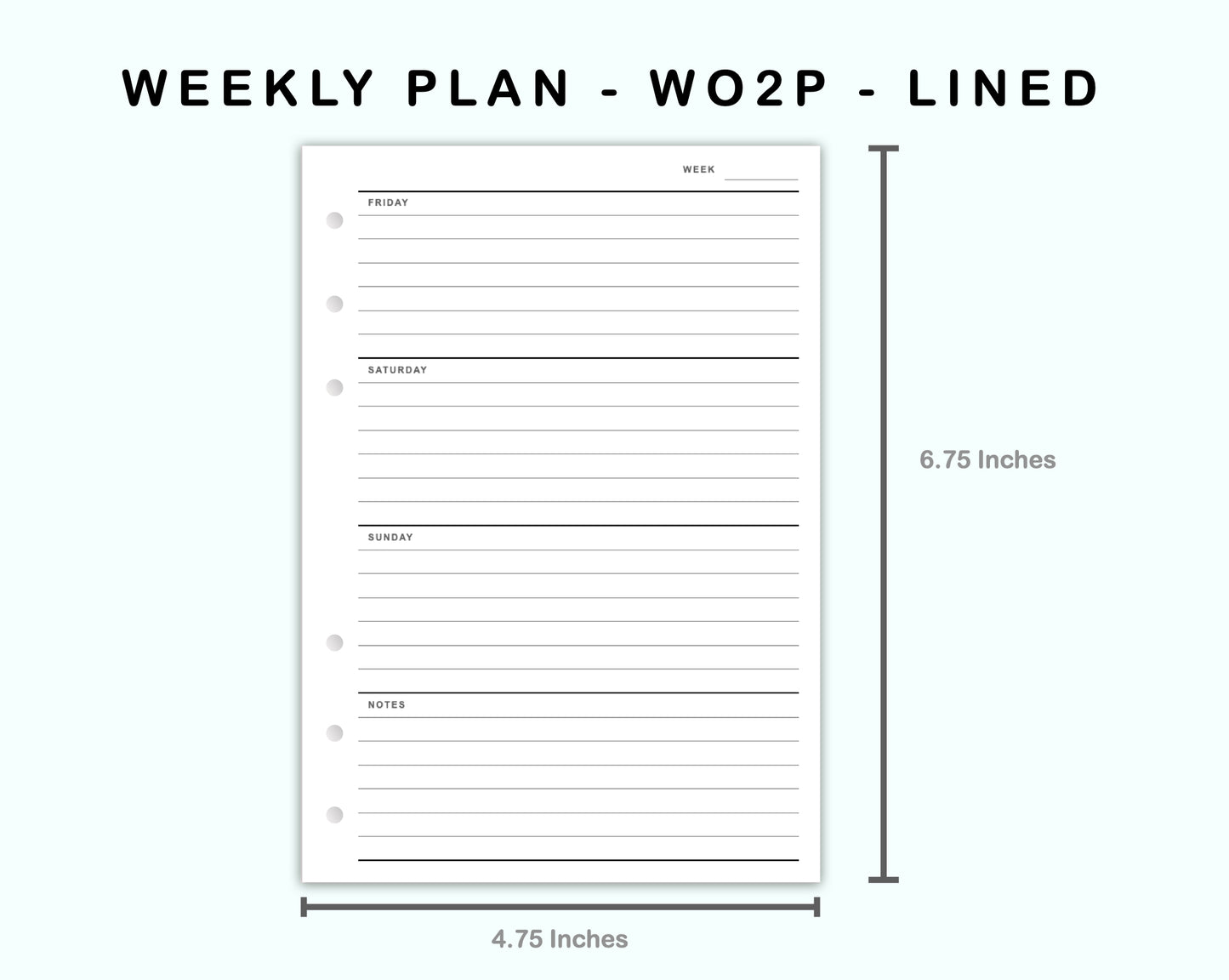 Personal Wide Inserts - Weekly Plan - WO2P - Lined