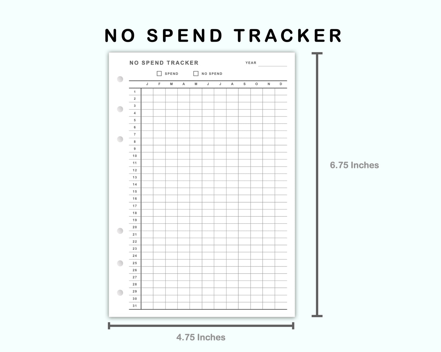 Personal Wide Inserts - No Spend Tracker