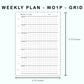 Personal Wide Inserts - Weekly Plan - WO1P - Grid
