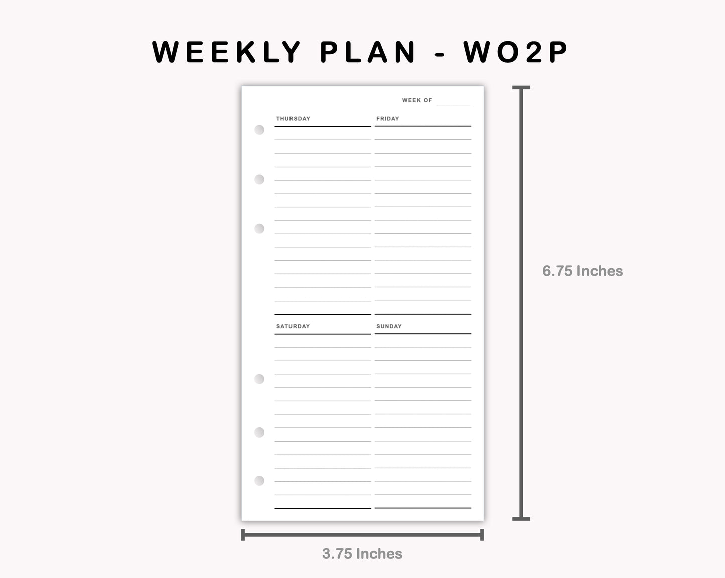 Personal Inserts - Weekly Plan - WO2P - with Calendar