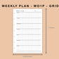 Mini Happy Planner Inserts - Weekly Plan - WO1P - Grid