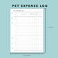 B6 Wide Inserts - Pet Expense Log