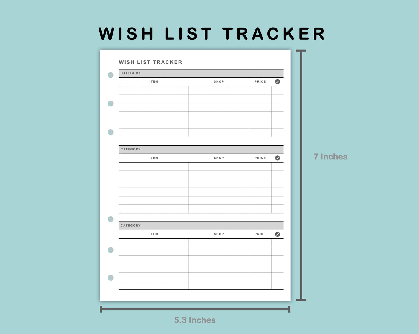 B6 Wide Inserts - Wish List Tracker by Category