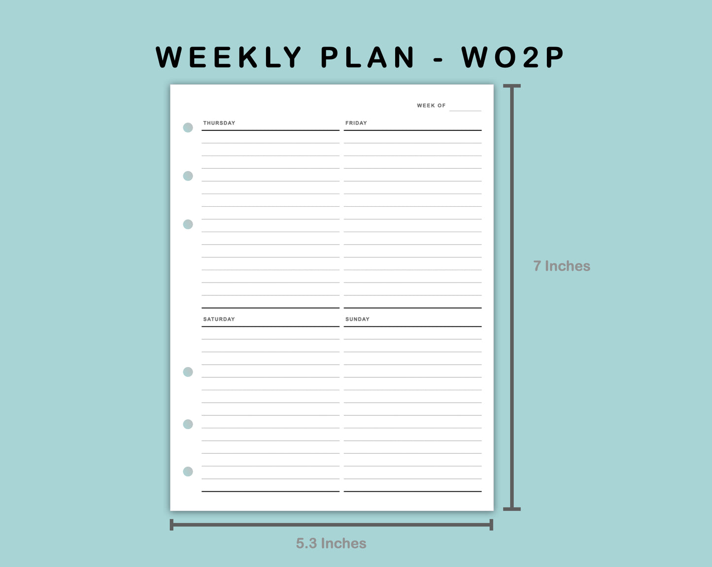 B6 Wide Inserts - Weekly Plan - WO2P - with Calendar