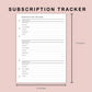 B6 Inserts - Subscription Tracker