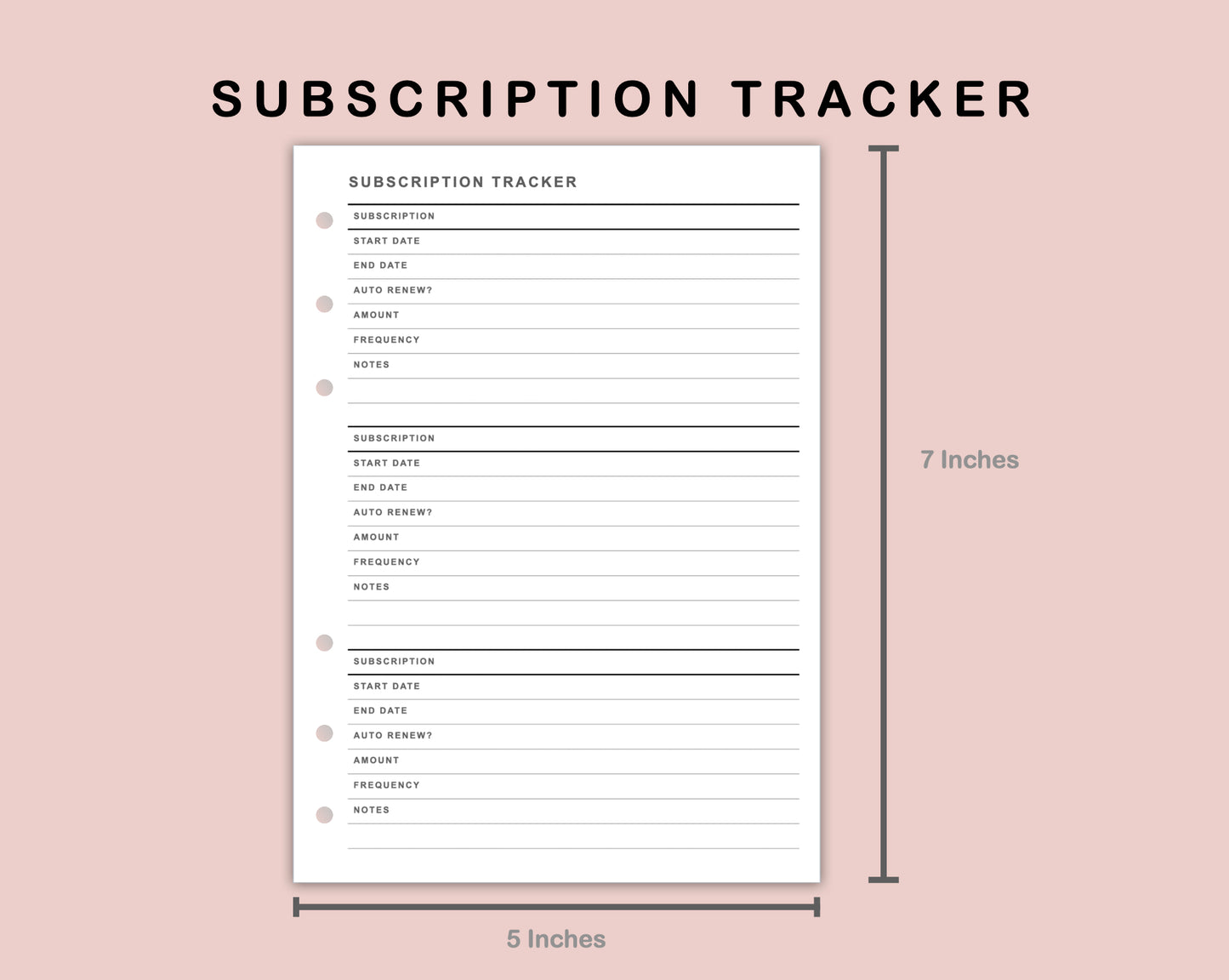 B6 Inserts - Subscription Tracker