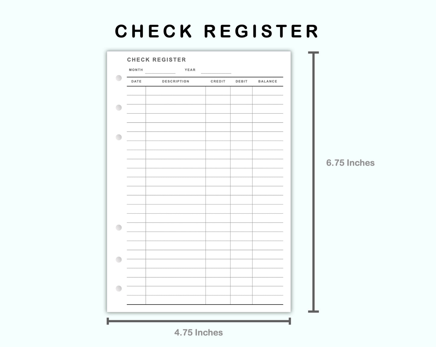 Personal Wide Inserts - Check Register