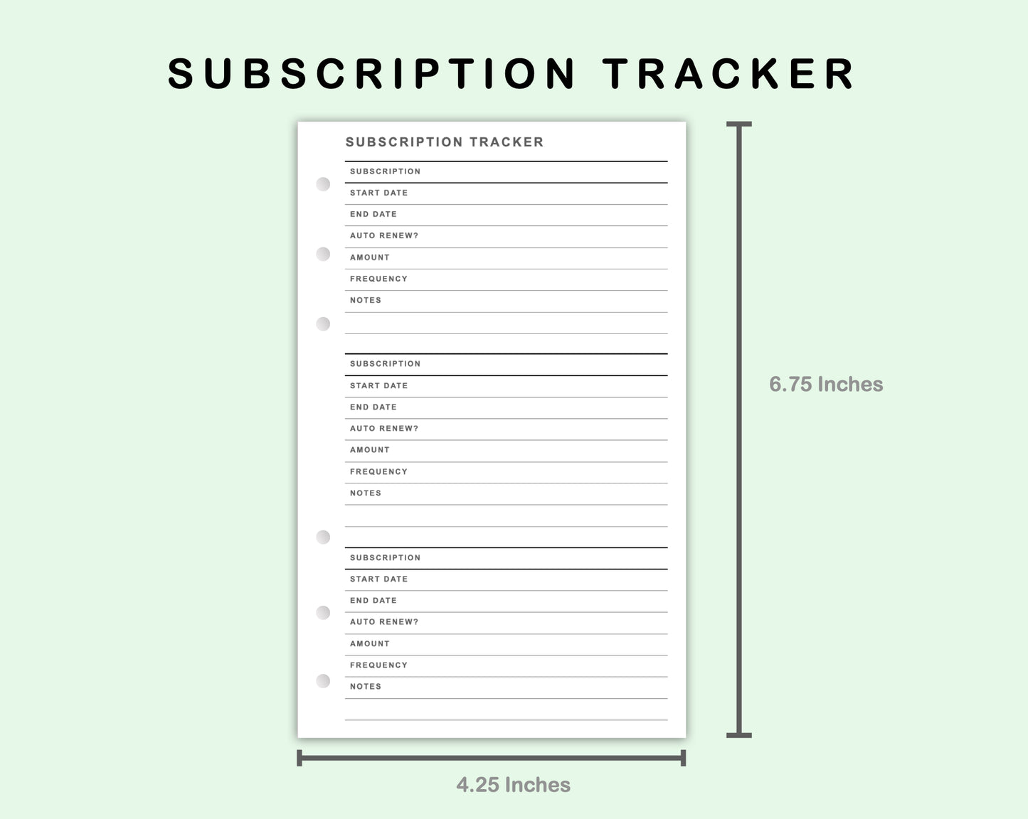 FC Compact Inserts - Subscription Tracker