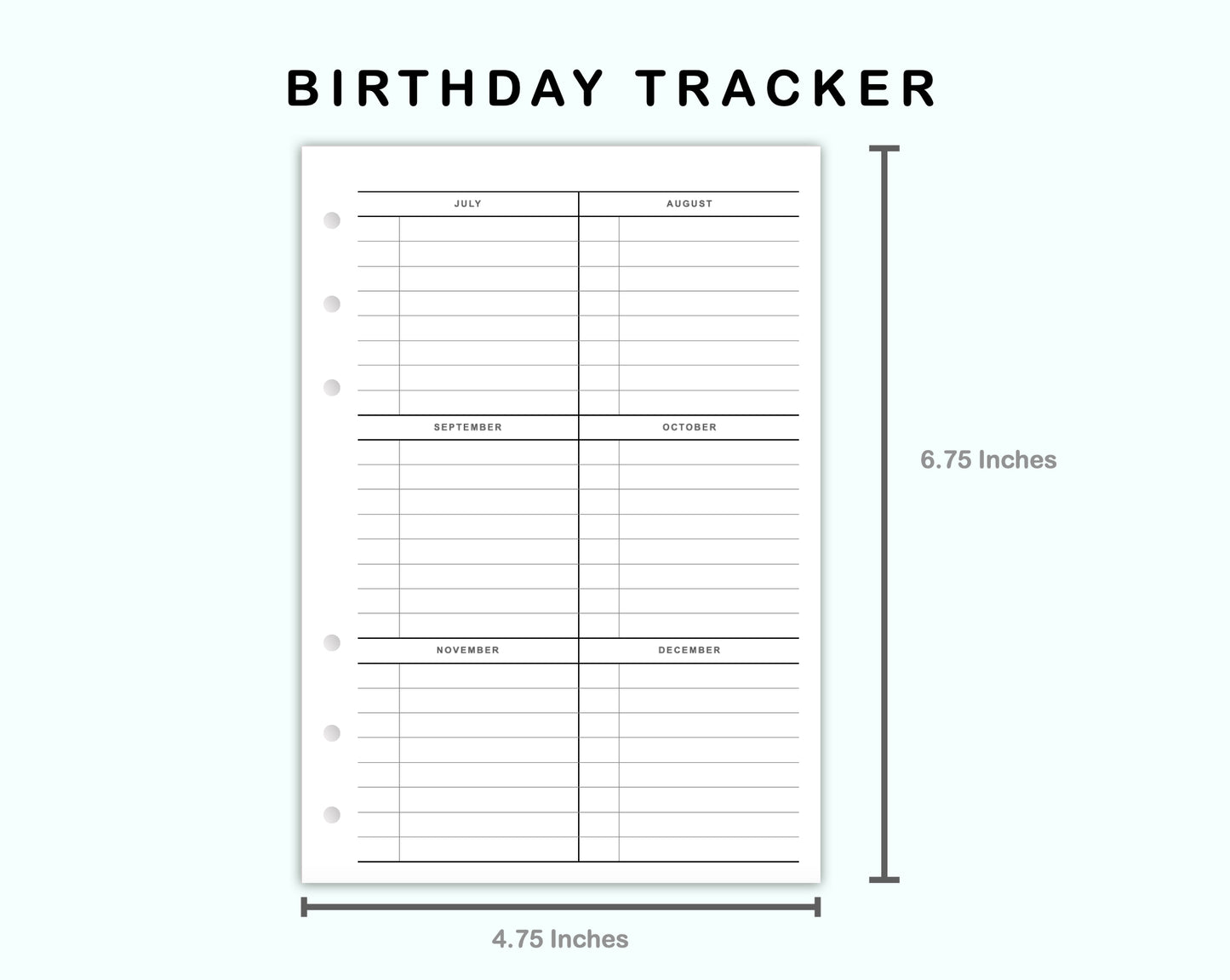 Personal Wide Inserts - Birthday Tracker