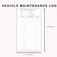 Personal Inserts - Vehicle Maintenance Log